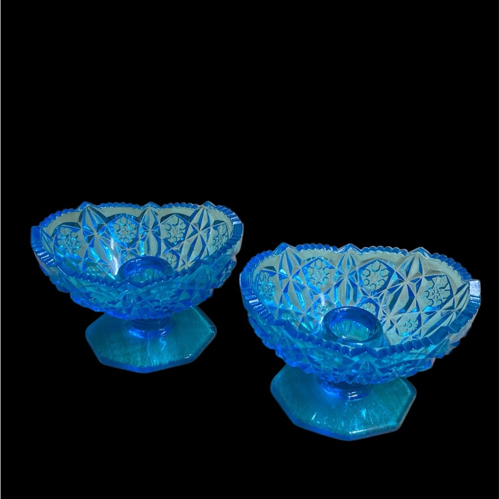 Kemple Wheaton Blue Glass Footed Candle Holder.